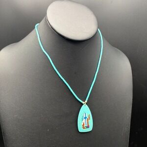 Handcrafted Turquoise Heishi Bead Necklace w/ Inlay Pendant 16" Native Style